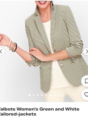 Talbots Olive Green and White Striped Blazer